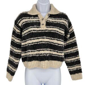 Maeve Anthropologie Polo Striped Button-Up Sweater Black Cream Size XXS